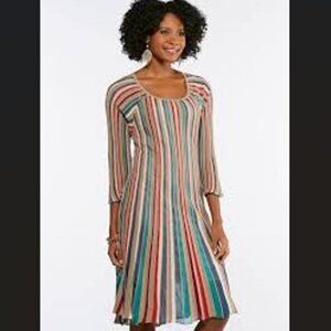 CATO Taupe Tan Multi Knit Midi Knee Length Dress with Slip 1X EUC